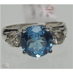 #31-14KT WHITE GOLD BLUE TOPAZ & DIAMOND RING