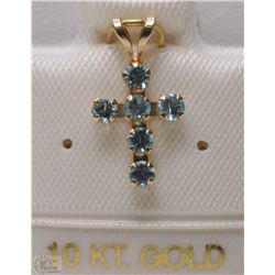 #33-10KT GOLD BLUE TOPAZ CROSS PENDANT