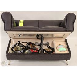 ESTATE SOFA SHAPED JEWELRY BOX WITH CONTENTS