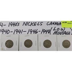 4) 4 CANADIAN 5 CENTS 1940-1948