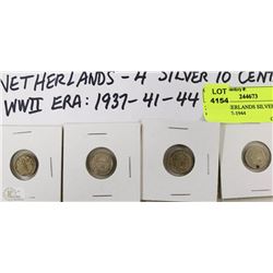 20) 4 NETHERLANDS SILVER 10 CENT COINS 1937-1944