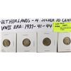 Image 1 : 20) 4 NETHERLANDS SILVER 10 CENT COINS 1937-1944