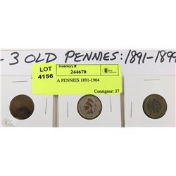 17) 3 USA PENNIES 1891-1904
