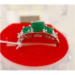 #79-GREEN EMERALD &CZ RING,925 STERLING SILVER