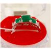 Image 1 : #79-GREEN EMERALD &CZ RING,925 STERLING SILVER