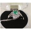 Image 1 : #78-GREEN EMERALD &CZ RING,925 STERLING SILVER