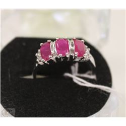 #74-RED RUBY &CZ RING,925 STERLING SILVER