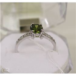 #87-NATURAL PERIDOT &CZ RING,925 STERLING SILVER