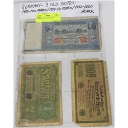 29) 3 GERMAN BANK NOTES 1910-1922