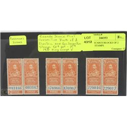 CANADA SCARCE BLOCKS OF 2 REVENUE STAMPS