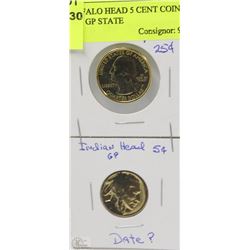 USA BUFFALO HEAD 5 CENT COIN AND 2011 GP STATE