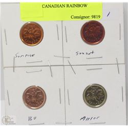 LOT OF 4 CANADIAN RAINBOW PENNIES