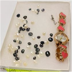 NEW NECKLACE SET WITH HEARTS WATCH NEW BATTERY