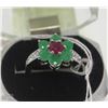 Image 1 : #80-GREEN EMERALD,RUBY &CZ RING,925 STERLING SILVER