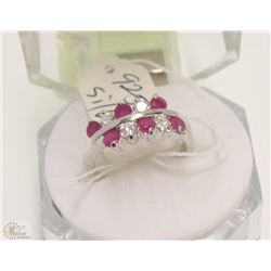 #72-RED RUBY &CZ RING,925 STERLING SILVER