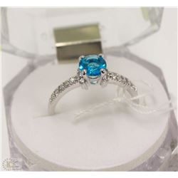 #90-BLUE TOPAZ &CZ RING ,925 STERLING SILVER