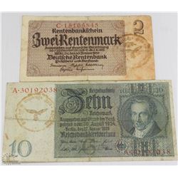 NAZI WWII 10 AND 5 MARKS STAMPED LUFTWAFFE