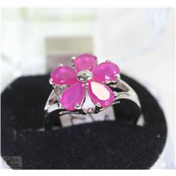 #67-RED RUBY RING,925 STERLING SILVER
