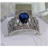 Image 1 : #57-BLUE SAPPHIRE &CZ RING, 925 STERLING SILVER