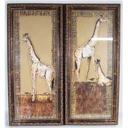 SET OF 2 GIRAFFE PICTURES WITH MAP DESIGN 9W X