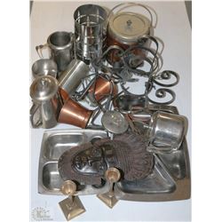 BOX WITH BRASS AND METAL WARE