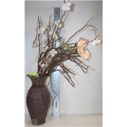 WICKER VASE WITH ARTIFICIAL ORCHID ARRANGEMENT