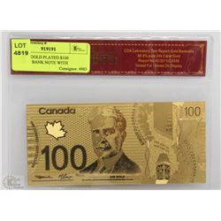 92) 24KT GOLD PLATED $100 CANADA BANK NOTE WITH
