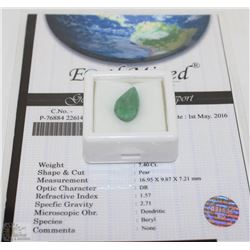 66) NATURAL EMERALD 7.40CT WITH COA