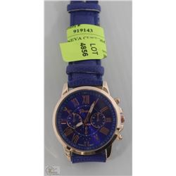 44) NEW GENEVA CUSTOM WATCH - WITH BLUE STRAP