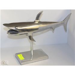 LARGE METAL SHARK ON DISPLAY STAND (18"L X 12"H)