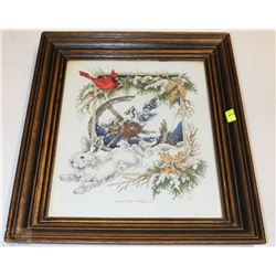 FRAMED "WINTERFROLIC" NEEDLEPOINT