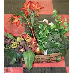 BOX W/ARTIFICIAL FLOWERS & FOLIAGE IN