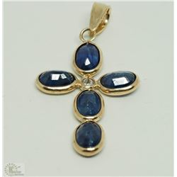 #11-14KT YELLOW GOLD SAPPHIRE & DIAMOND PENDANT