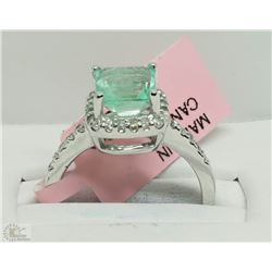 #14-14KT WHITE GOLD EMERALD & DIAMOND RING SZ 6.5