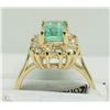 Image 2 : #32-10KT YELLOW GOLD EMERALD & DIAMOND RING SZ 6.5