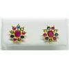 Image 1 : #47-18KT YELLOW GOLD SAPPHIRE & RUBY EARRINGS