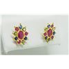 Image 2 : #47-18KT YELLOW GOLD SAPPHIRE & RUBY EARRINGS