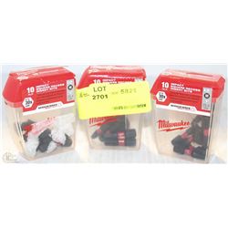 LOT OF 3PK OF 10 MILWAUKEE IMPACT SQUARE RECESS