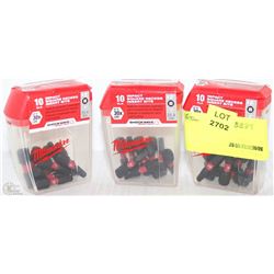 LOT OF 3PK OF 10 MILWAUKEE IMPACT SQUARE RECESS