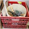 Image 1 : RED TOTE WITH SAW BLADES AND ASSORTED TOOLS