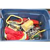 Image 1 : BLUE TOTE WITH 3 TON FLOOR JACK AND  TOOLS