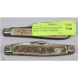 PAIR OF VINTAGE BONE HANDLED IRISH POCKET KNIVES