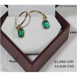 14K YELLOW GOLD NATURAL EMERALD EARRINGS W/COA