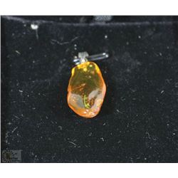 STAMPED STERLING SILVER & AMBER PENDANT WITH