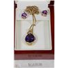Image 1 : 14KT YELLOW GOLD AMETHYST EARRINGS & PENDANT SET W