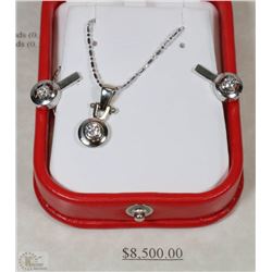 14KT WHITE GOLD DIAMOND EARRINGS & PENDANT SET W/