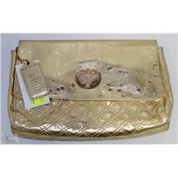 NEW DELLA LEATHER ELISE ENCORE CLUTCH, GOLD COLOR