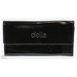 NEW DELLA LEATHER KAREN WALLET PATENT BLACK COLOR