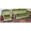 Image 1 : VINTAGE GREEN FABRIC SOFA  AND CHAIR