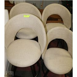 4 BURLAP FABRIC COVERED CHAIRS INCL 3 SWIVEL BAR